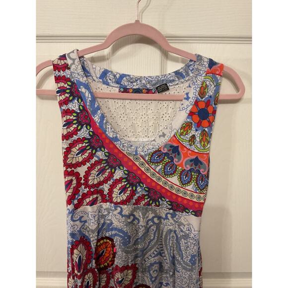 Desigual Boho A-Line Sequin Colorful Eyelet Detail Tank Dress,M - Picture 2 of 7